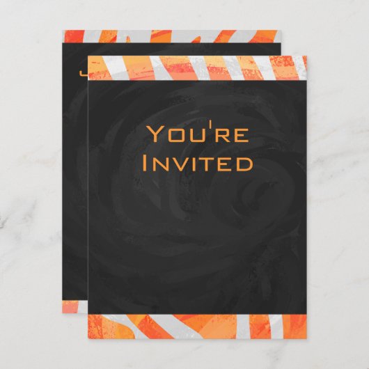 Invitation Zebra Monogram orange et blanc (Devant / Derrière)