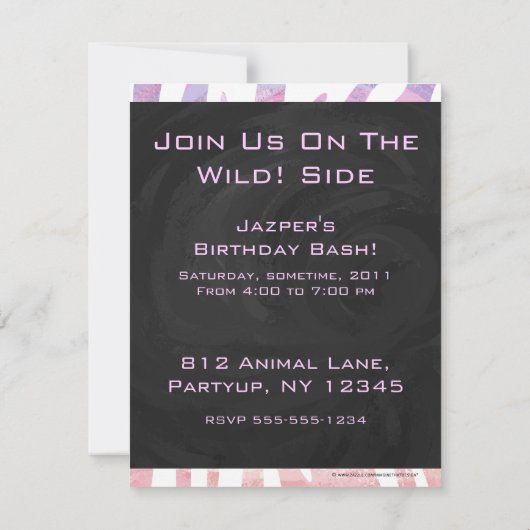 Invitation Zebra Monogram rose et blanc (Dos)
