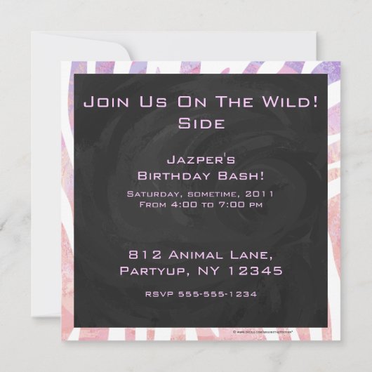 Invitation Zebra Monogram rose et blanc (Dos)
