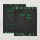 Invitation Zebra Monogramme noir et vert (Devant / Derrière)