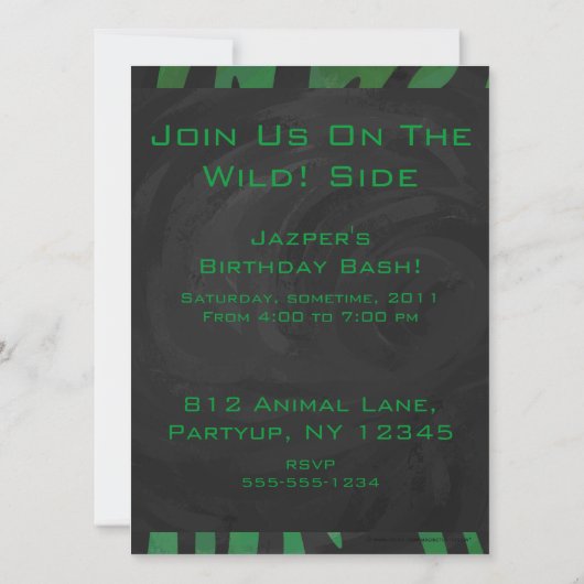 Invitation Zebra Monogramme noir et vert (Dos)