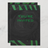 Invitation Zebra Monogramme noir et vert (Devant / Derrière)