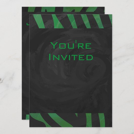 Invitation Zebra Monogramme noir et vert (Devant / Derrière)