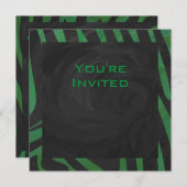 Invitation Zebra Monogramme noir et vert (Devant / Derrière)