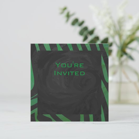 Invitation Zebra Monogramme noir et vert (Debout devant)