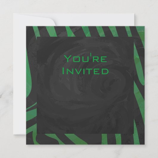 Invitation Zebra Monogramme noir et vert (Devant)