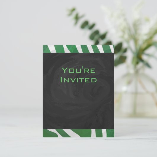 Invitation Zebra Monogramme Vert et Blanc Impression (Debout devant)