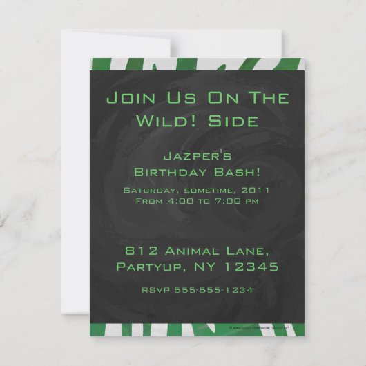 Invitation Zebra Monogramme Vert et Blanc Impression (Dos)