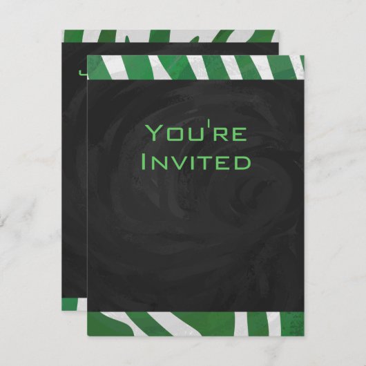 Invitation Zebra Monogramme Vert et Blanc Impression (Devant / Derrière)