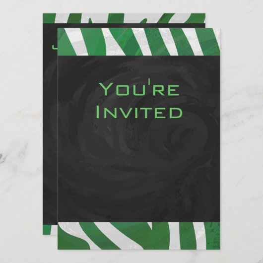 Invitation Zebra Monogramme Vert et Blanc Impression (Devant / Derrière)