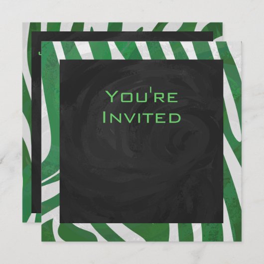 Invitation Zebra Monogramme Vert et Blanc Impression (Devant / Derrière)