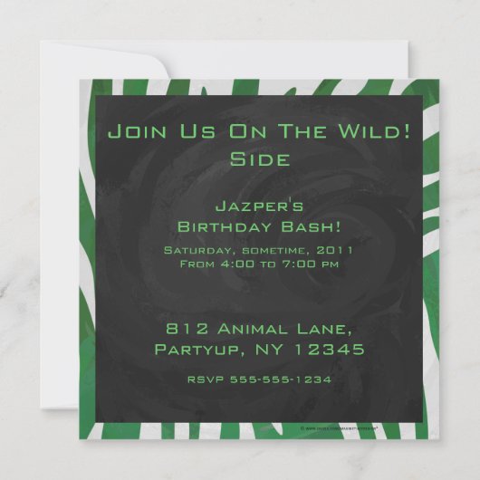 Invitation Zebra Monogramme Vert et Blanc Impression (Dos)