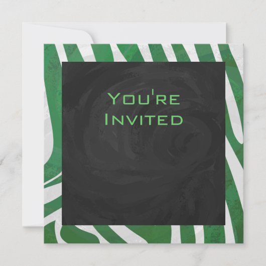 Invitation Zebra Monogramme Vert et Blanc Impression (Devant)