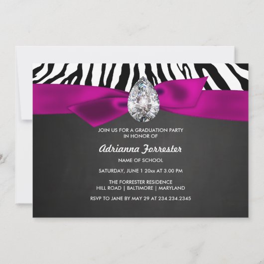 Invitation Zebra Pattern Rustic Chalkboard Graduate Script (Dos)
