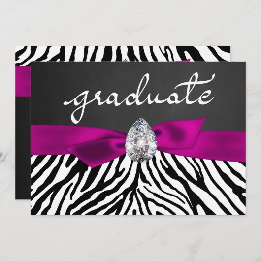 Invitation Zebra Pattern Rustic Chalkboard Graduate Script (Devant / Derrière)