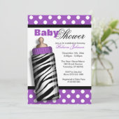 Invitation Zebra Print Baby Bottle Baby shower violet (Debout devant)