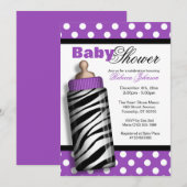 Invitation Zebra Print Baby Bottle Baby shower violet (Devant / Derrière)
