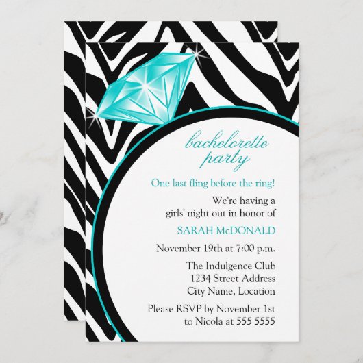 Invitation Zebra Print & Bachelorette Party (Devant / Derrière)