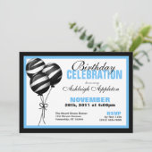 Invitation Zebra Print Balloons Bleu clair Anniversaire (Debout devant)
