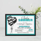 Invitation Zebra Print Balloons Turquoise bébé douche Invitat (Debout devant)