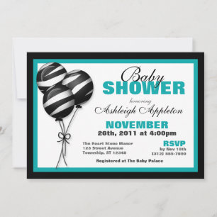 Invitation Zebra Print Balloons Turquoise bébé douche Invitat