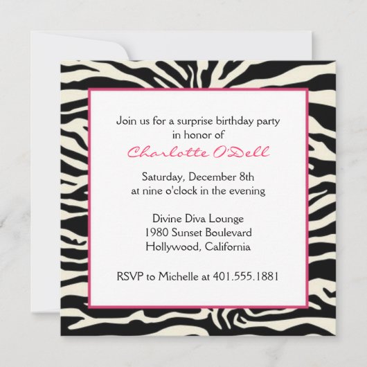 Invitation Zebra Print Birthday (Devant)