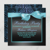 Invitation Zebra Print Blue & Black Party Anniversaire Invita (Devant / Derrière)