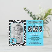Invitation Zebra Print Blue Premier Anniversaire (Debout devant)