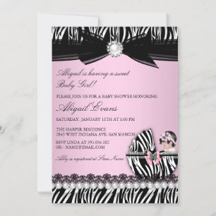 Invitation Zebra Print & Bow Baby Girl Baby shower
