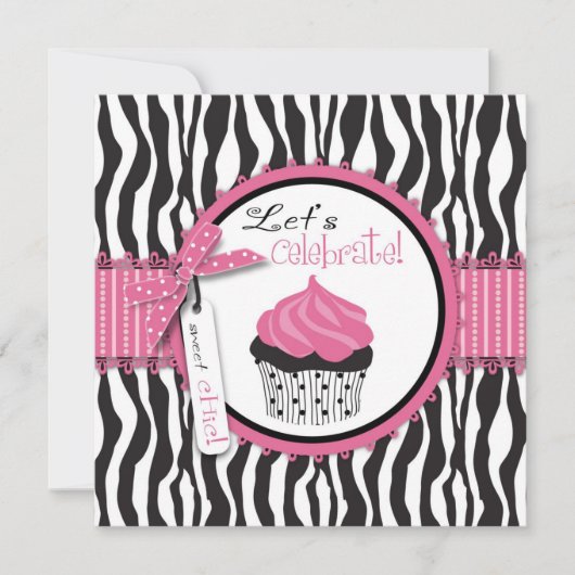 Invitation Zebra Print & Cupcake Anniversaire (Devant)