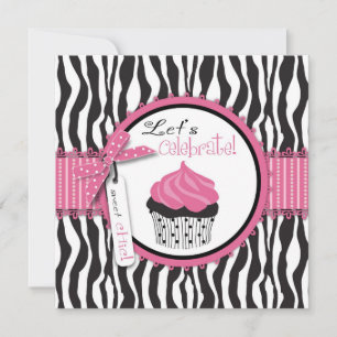 Invitation Zebra Print & Cupcake Anniversaire