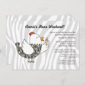 Invitation Zebra Print Drôle Hen - Bachelorette de la fête de (Devant / Derrière)