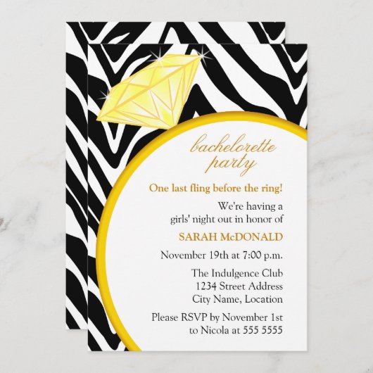 Invitation Zebra Print et Gold Bachelorette Party (Devant / Derrière)