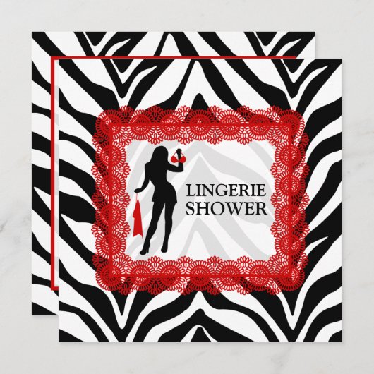 Invitation Zebra Print et Red Lace Lingerie Douche (Devant / Derrière)
