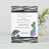 Invitation Zebra Print Et Turquoise Shopping Maman (Debout devant)