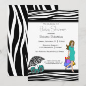 Invitation Zebra Print Et Turquoise Shopping Maman (Devant / Derrière)