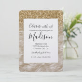 Invitation Zebra Print Faux Gold Parties scintillant (Debout devant)