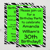 Invitation Zebra Print Lime Green Anniversaire Fête Invitatio (Devant / Derrière)