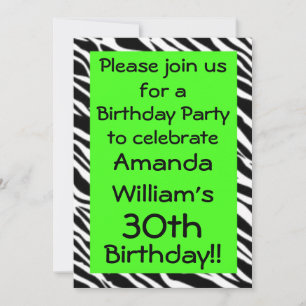 Invitation Zebra Print Lime Green Anniversaire Fête Invitatio