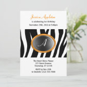 Invitation Zebra Print Orange Glass Monogramme Anniversaire (Debout devant)
