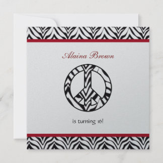 Invitation Zebra Print Peace Sign Anniversaire Fête Invitatio