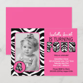 Invitation Zebra Print Pink Girls Forth Birthday (Devant / Derrière)