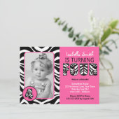 Invitation Zebra Print Pink Girls Forth Birthday (Debout devant)