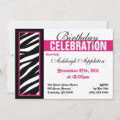 Invitation Zebra Print Side Fuchsia Anniversaire Fête Invitat (Devant)