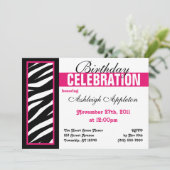 Invitation Zebra Print Side Fuchsia Anniversaire Fête Invitat (Debout devant)