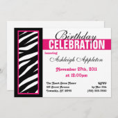 Invitation Zebra Print Side Fuchsia Anniversaire Fête Invitat (Devant / Derrière)