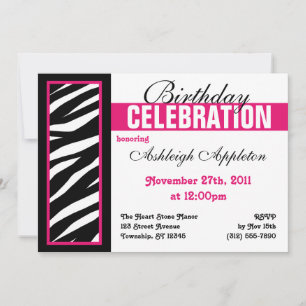 Invitation Zebra Print Side Fuchsia Anniversaire Fête Invitat