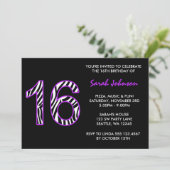 Invitation Zebra Purple and Black Sweet 16 Anniversaire (Debout devant)