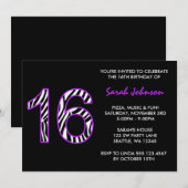 Invitation Zebra Purple and Black Sweet 16 Anniversaire (Devant / Derrière)