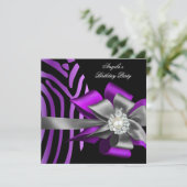 Invitation Zebra Purple Black Argent Bow Pearl Anniversaire 2 (Debout devant)
